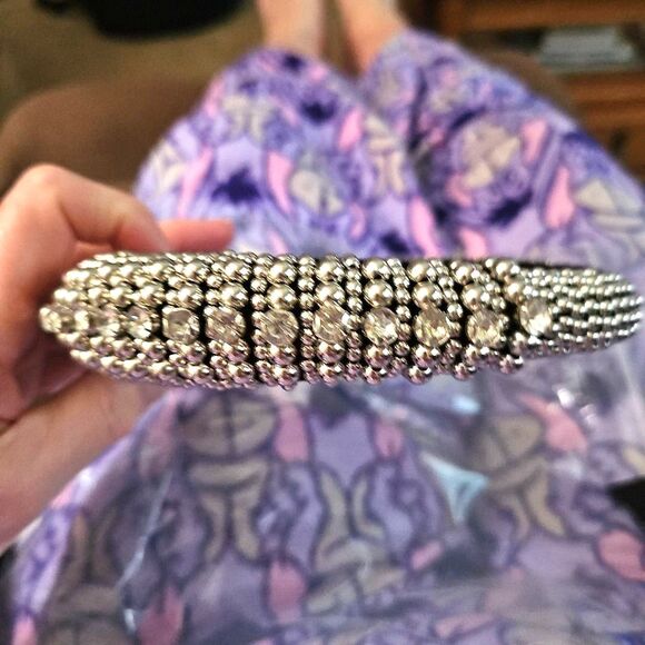 Ladies Silver Beaded Studded Rhinestone Headband Black Velvet Lined One Size... - Picture 5 of 5